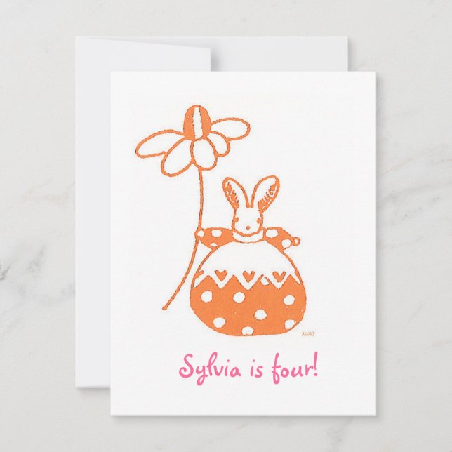 Orange Daisy Bunny invitation anniversaire (Devant)