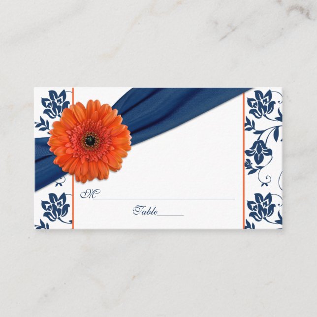 Orange Daisy Marine Bleu Floral Mariage Cartes de  (Devant)