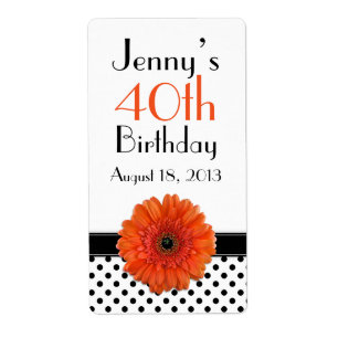 Orange Daisy Polka Dot Anniversaire Étiquette Favo
