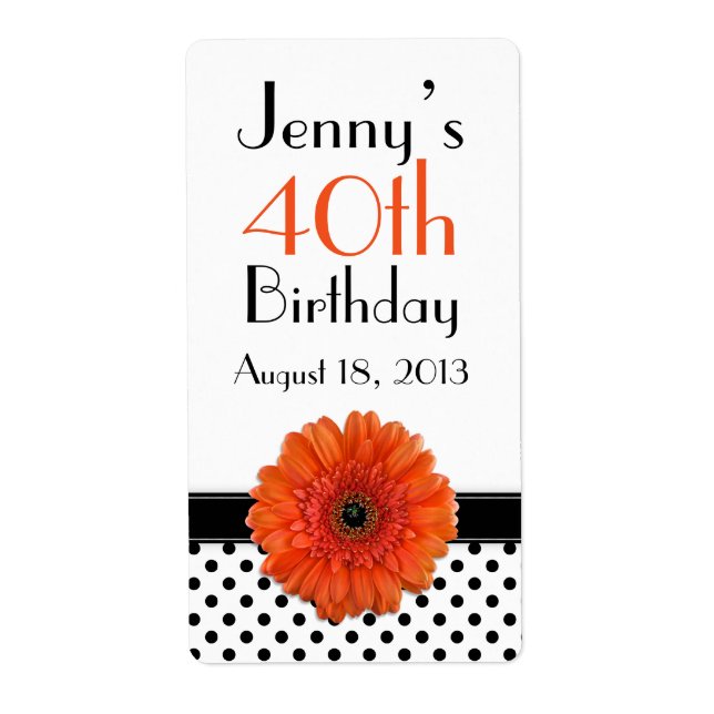 Orange Daisy Polka Dot Anniversaire Étiquette Favo (Devant)