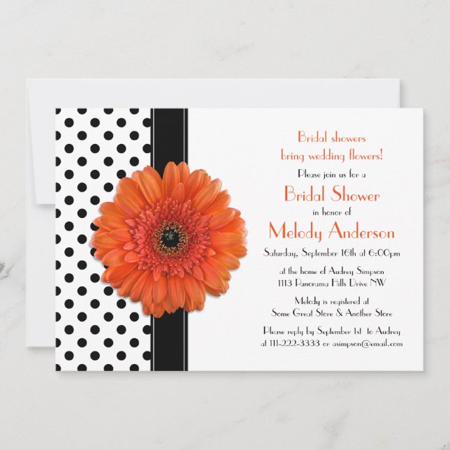 Orange Daisy Polka Dot Bridal Showbale Invitation (Devant)