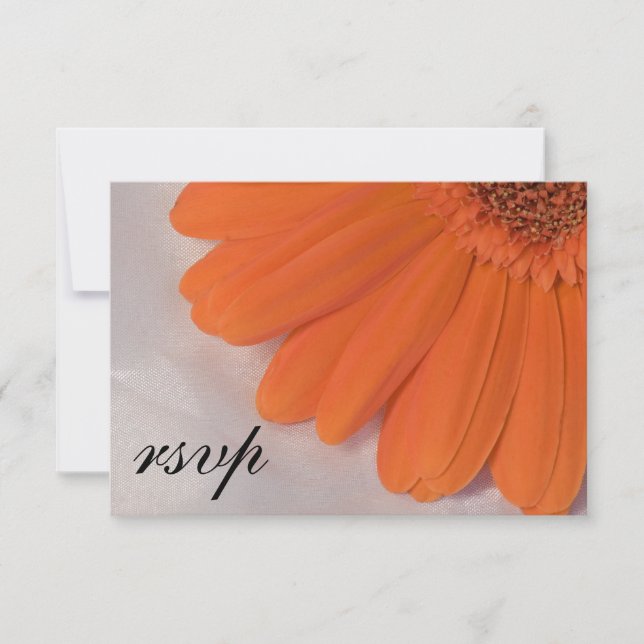 Orange Daisy White Satin Wedding Réponse RSVP (Devant)