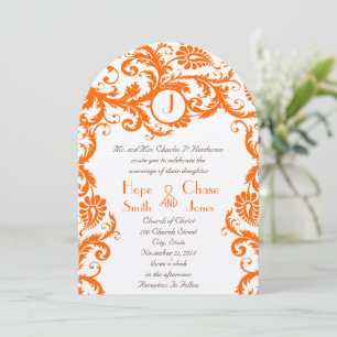 Orange Damask Coral Monogramme Faire-part de maria