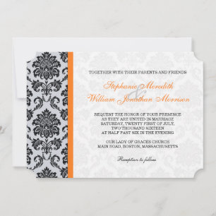 Orange Damask Monogramme Faire-part de mariage