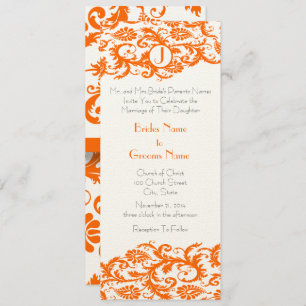 Orange Damask Monogramme Faire-part de mariage