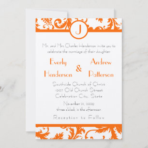Orange Damask Monogramme Faire-part de mariage