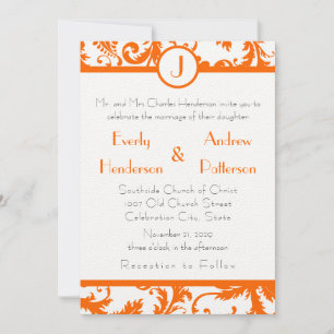 Orange Damask Monogramme Faire-part de mariage