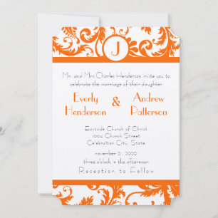 Orange Damask Monogramme Faire-part de mariage