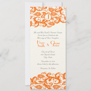 Orange Damask Monogramme Faire-part de mariage