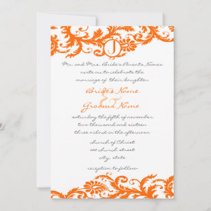 Orange Damask Monogramme Faire-part de mariage