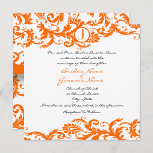 Orange Damask Monogramme Faire-part de mariage