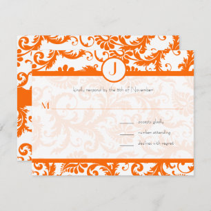 Orange Damask Monogramme Faire-part de mariage