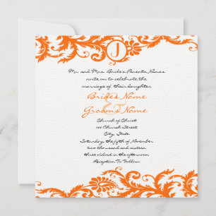 Orange Damask Monogramme Faire-part de mariage