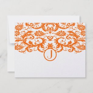 Orange Damask Monogramme Mariage RSVP Cartes