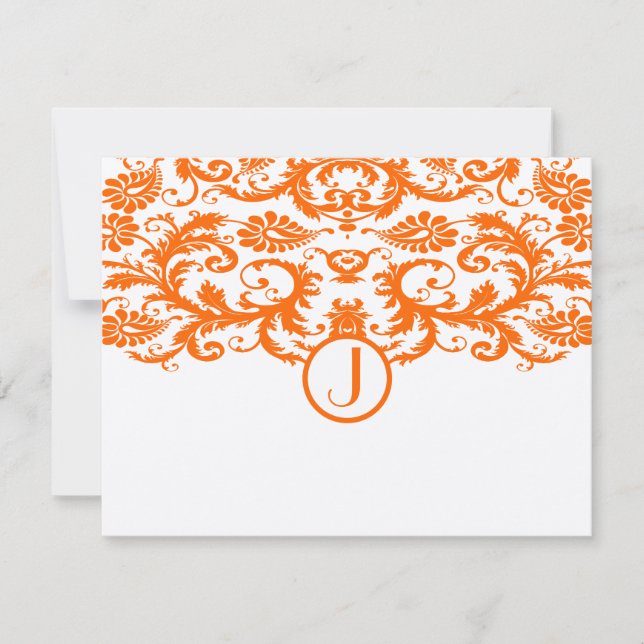 Orange Damask Monogramme Mariage RSVP Cartes (Devant)