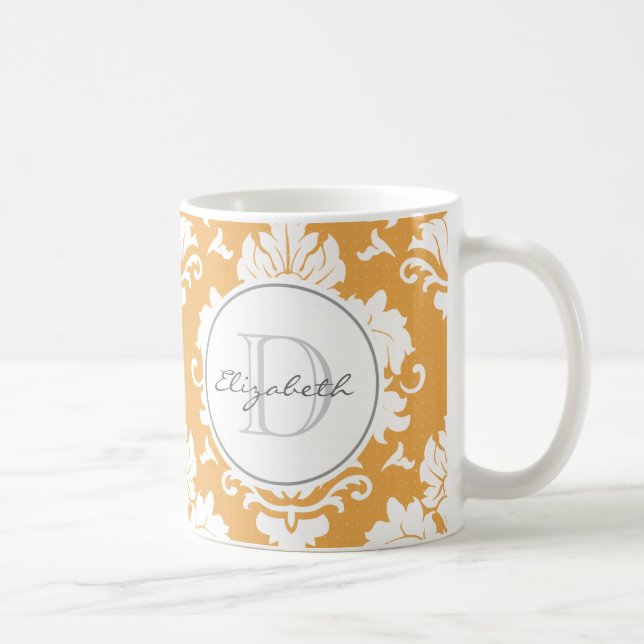 Orange Damask Monogramme Mug (Droite)