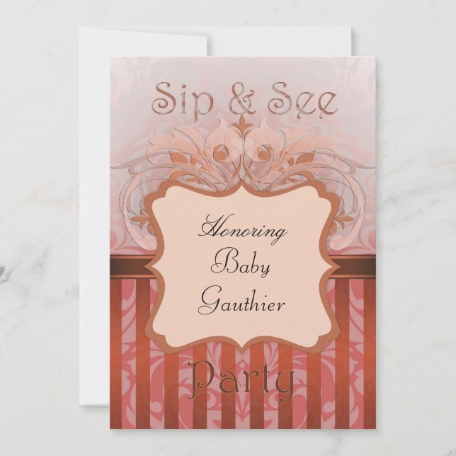Orange Damask Sip & See Baby shower Invitation (Devant)