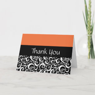 Orange Damask Swirls Merci Cartes