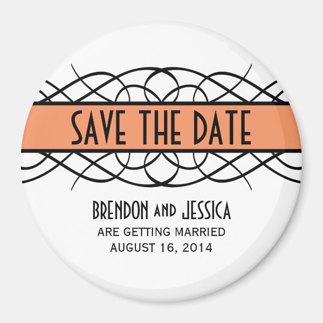 Orange Déco Flourish Save the Date Magnet (Devant)