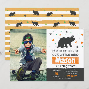 Orange Dino Anniversaire Fête Invitation avec phot