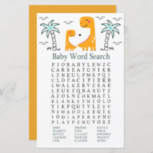Orange Dinosaur Baby shower Word Recherche Jeu