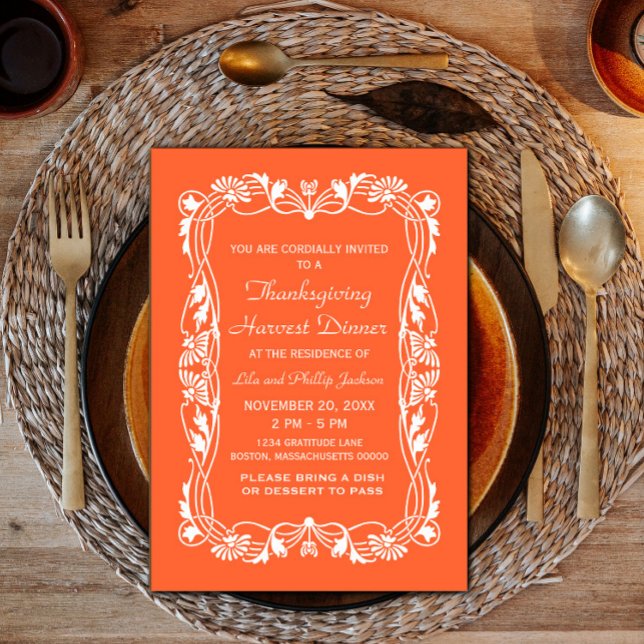 Orange Elegant Bordure Thanksgiving Invitation (Orange Elegant Border Thanksgiving Invite)