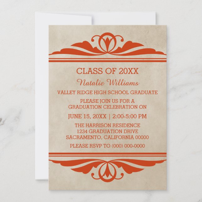 Orange Elegant Deco Invitation (Devant)