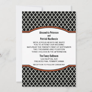 Orange Elegant Quatrefoil Wedding Invitation