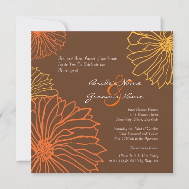 Orange et Brown Fleurs de maman Faire-part de mari (Devant)