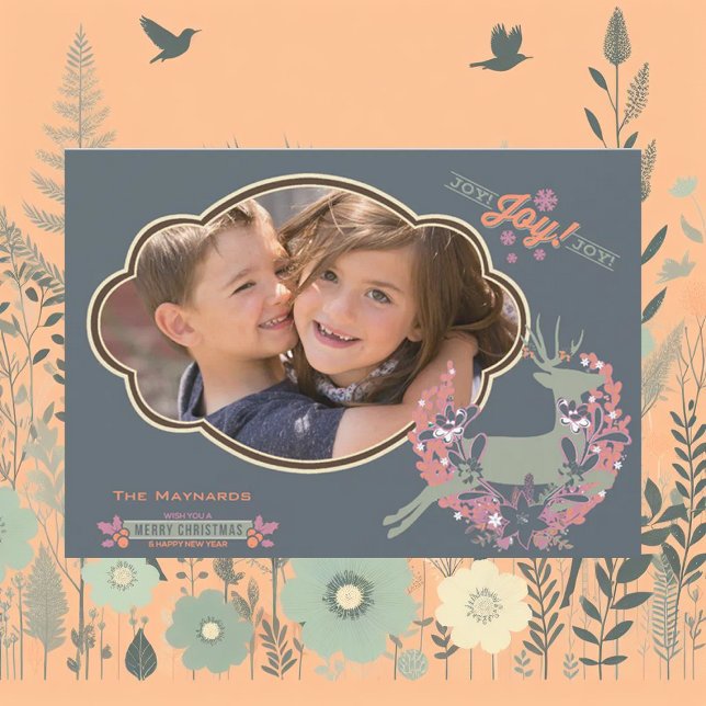 Orange et carte photo rose de vacances de Noël de (Créateur téléchargé)