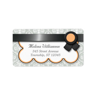 Orange et gris Damas Étiquettes de adresse personn