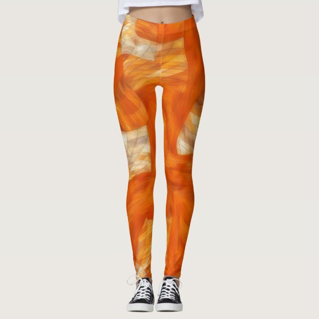 Orange et Leggings Tan Abstraits et Artsy (Devant)
