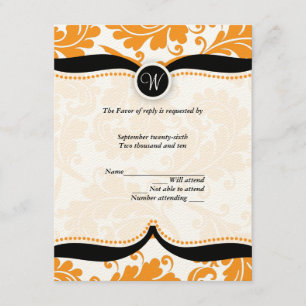 Orange et noir damassé Paisley Wedding RSVP