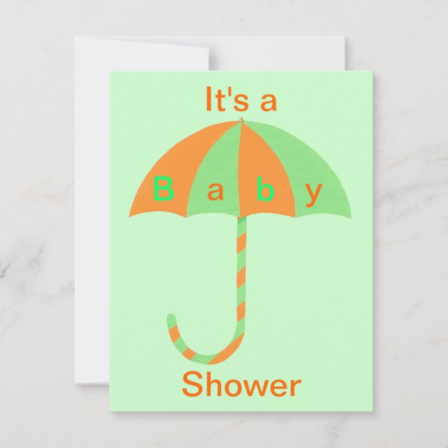 Orange et parapluie vert Baby Shower Invitations (Devant)