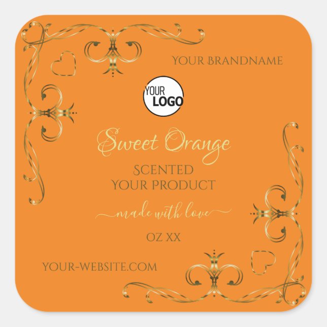 Orange Étiquette Gold Ornate Corner avec logo (Devant)