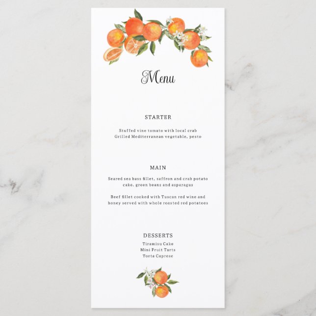 Orange Farmhouse Mariage Événement Menu plat Carte (Devant)