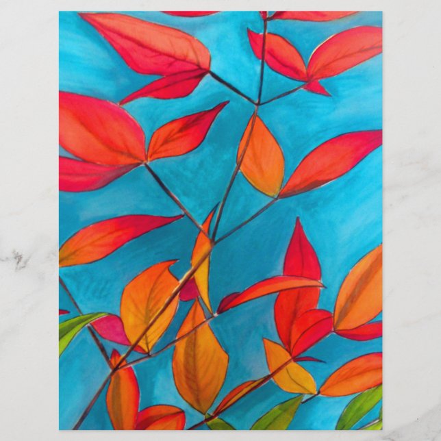 Orange feuille Automne art original aquarelle (Devant)