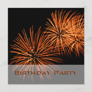 Orange Fireworks Invitation à la fête d'anniversai