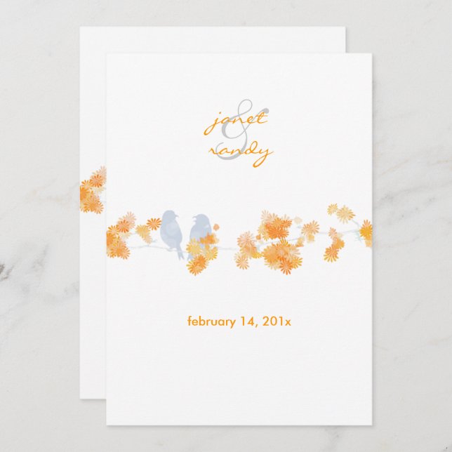 Orange fleurit et inséparables 5 x 7 invitations (Devant / Derrière)