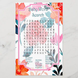 Orange fleurs Baby shower Mot de recherche Jeu