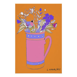 Orange Fleurs Colorées Originales Dans Une Affiche