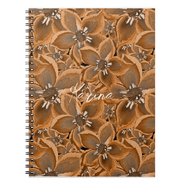 Orange, fleurs d'aquarelle grise. carnet (Devant)