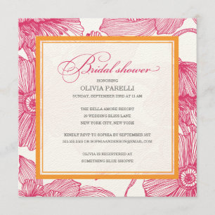 ORANGE + FLEURS ROSES  INVITATION FÊTE DE L'MARIÉE