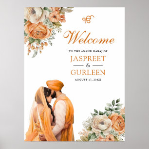 Orange Floral Anand Karaj Affiche de bienvenue Mar