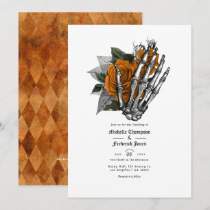 Orange Floral gothique Mariage QR Code Invitation