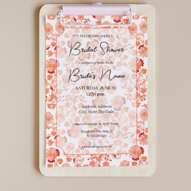 Orange Floral Imprimer Invitation de douche nuptia (Créateur téléchargé)