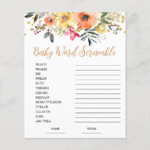 Orange Floral Mot Baby shower Jeu