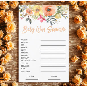 Orange Floral Mot Baby shower Jeu