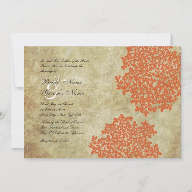 Orange Floral Vintage Wedding Invitations (Devant)
