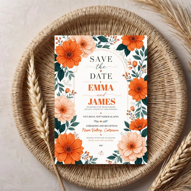 Orange Floral  Wedding Invitation (Créateur téléchargé)